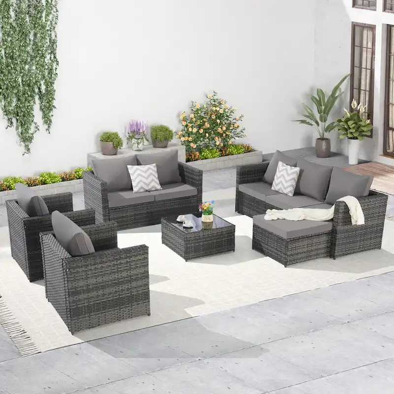 6PCS Rattan Convrtsation Set With Glass Table