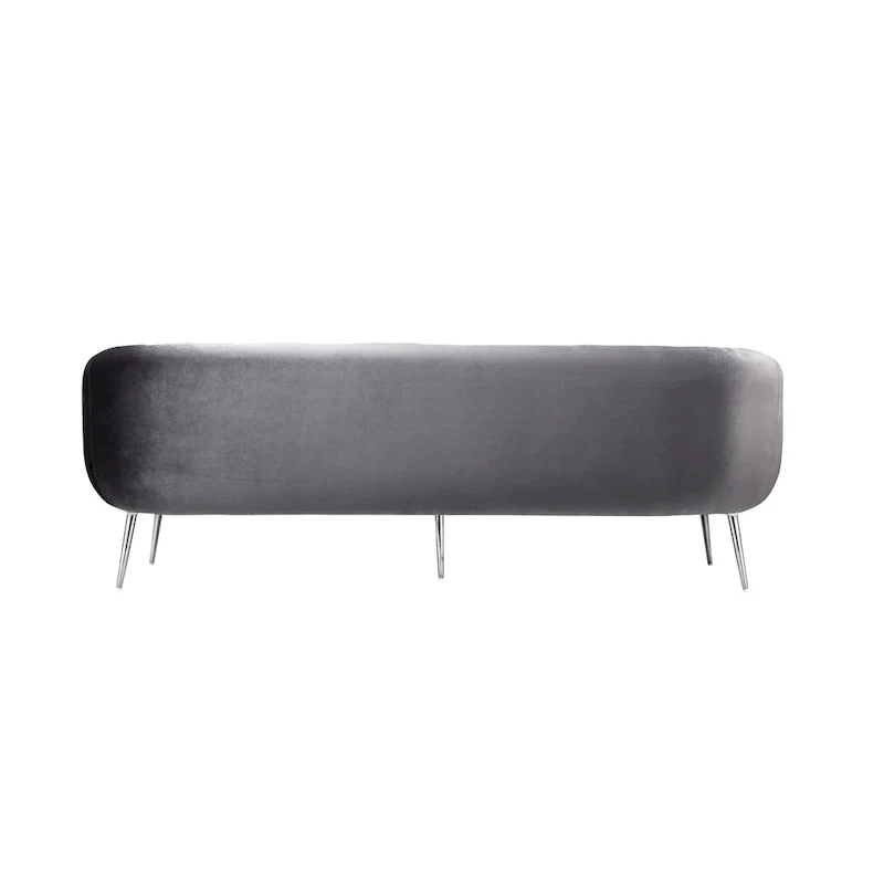 Decy 74 Inch Sofa, Channel Stitched, Cushioned Seat, Gray Velvet, Silver