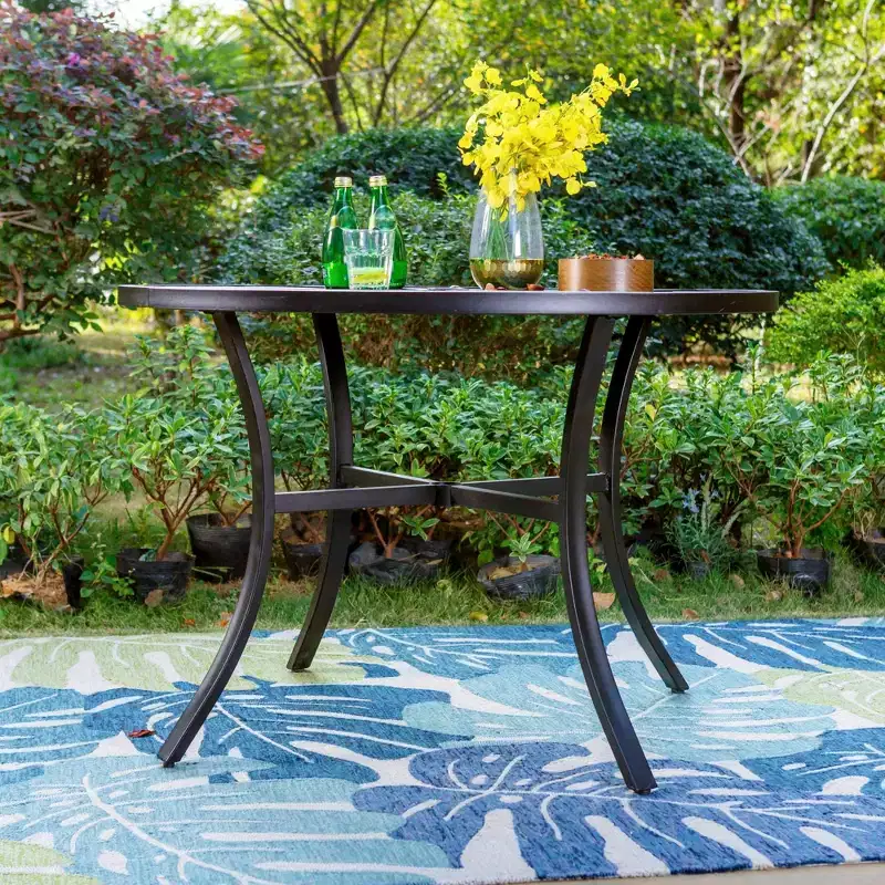 5pc Patio Dining Set with Round Table & Steel Arm Chairs with Striped Back - Black - Captiva Designs: Weather-Resistant, Non-Extension