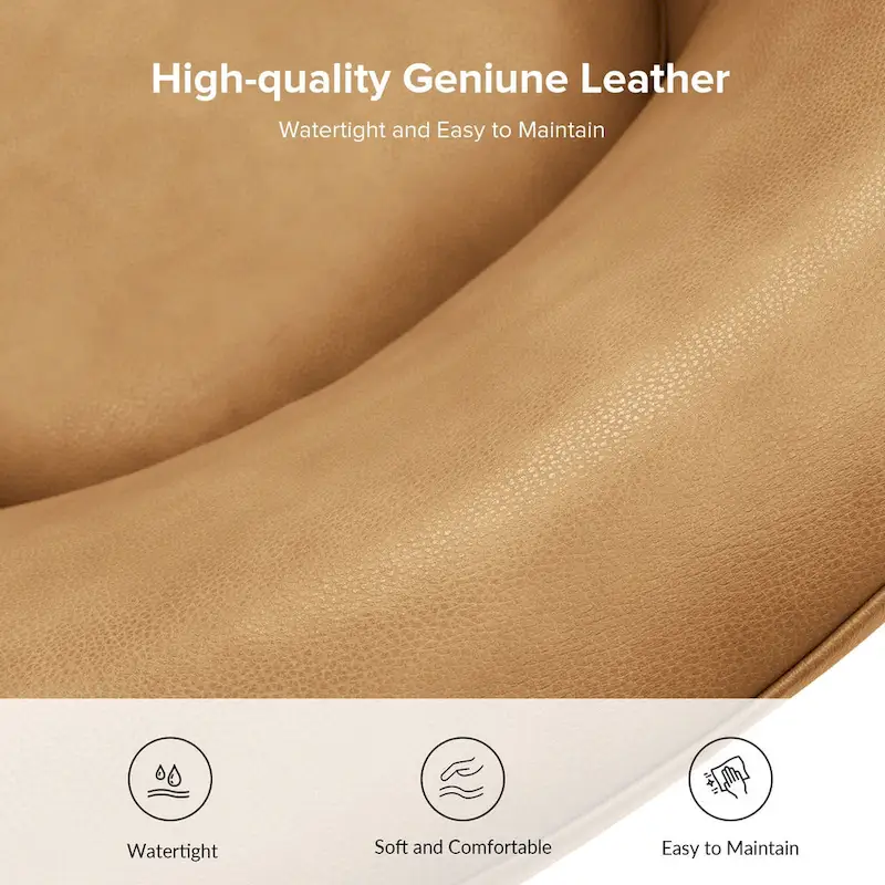 Swivel Barrel Chair, Modern Style, Genuine Leather – Brown / Sage / Camel, Single