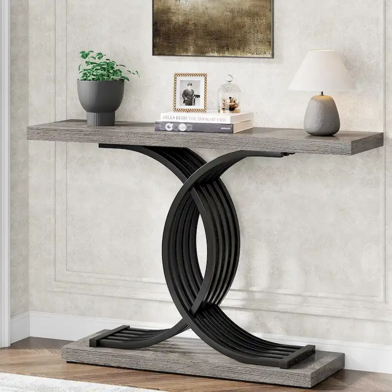 Faux Marble Console Table with Gold Metal Frame - White/Gold - 40