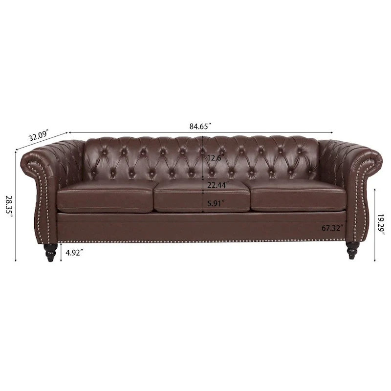 84.65   PU Rolled Arm Chesterfield 3 Seater Sofa