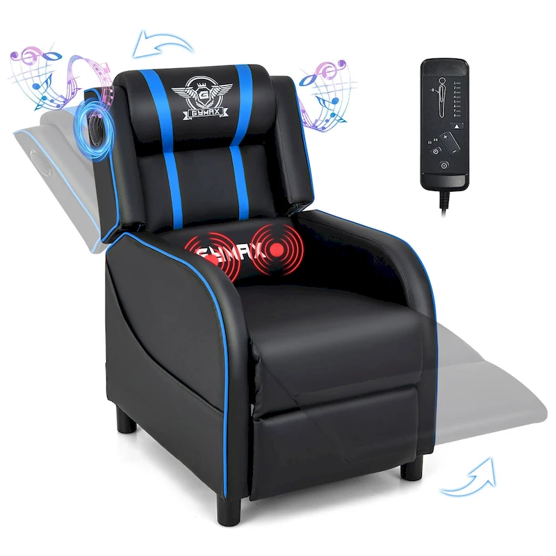 Gymax Massage Gaming Recliner Chair PU Leather Single Recliner Sofa