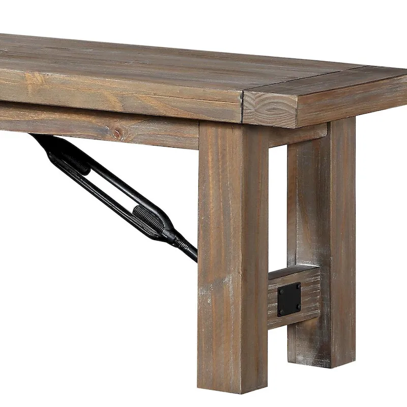 Acacia Wood Bench with Thick Block Legs, Brown