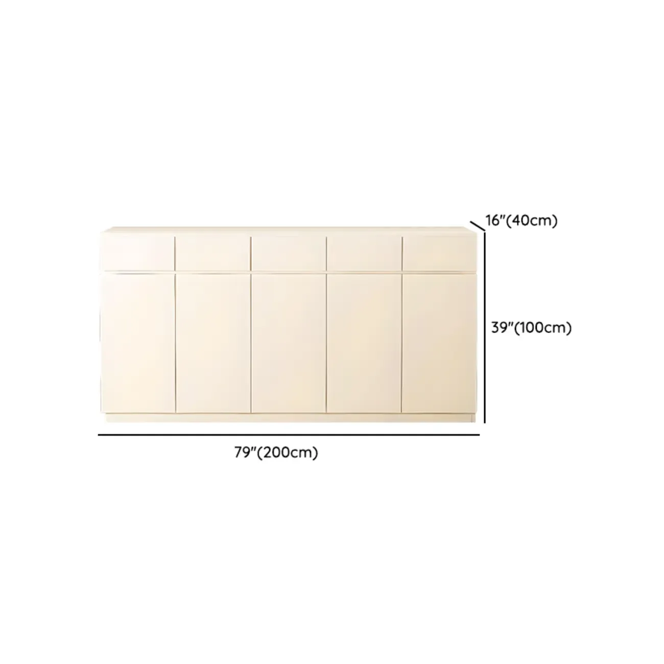 White Wooden Credenza with Drawers and Cabinets