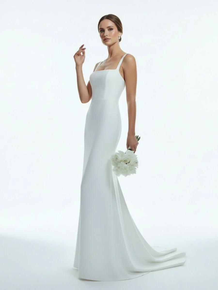 Simple Mermaid Square Neck Satin Wedding Dresses