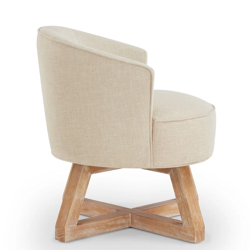 Beige Modern 27  Linen Swivel Barrel Chair