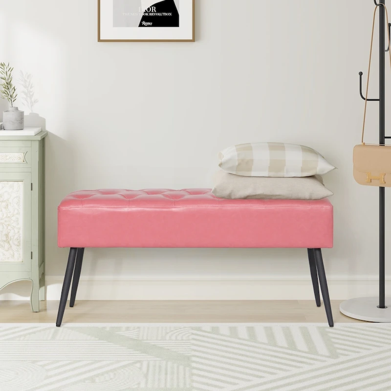 Maypex Faux Leather Upholstered Bench with Tufted Seat
