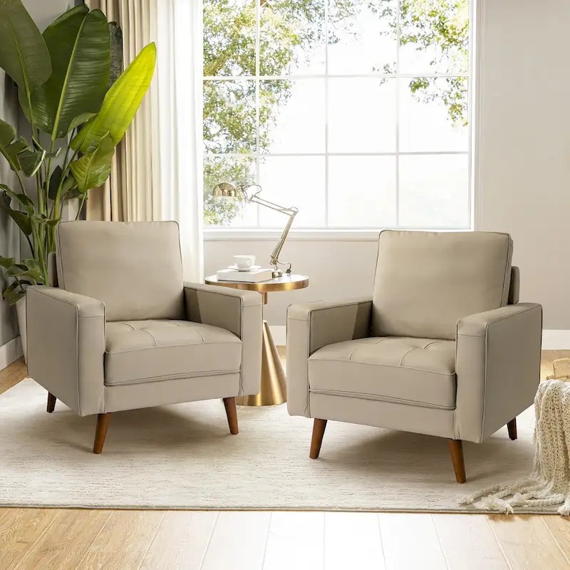 Elizabeth Mid-century Genuine Leather Arm Chair Set of 2 by HULALA HOME