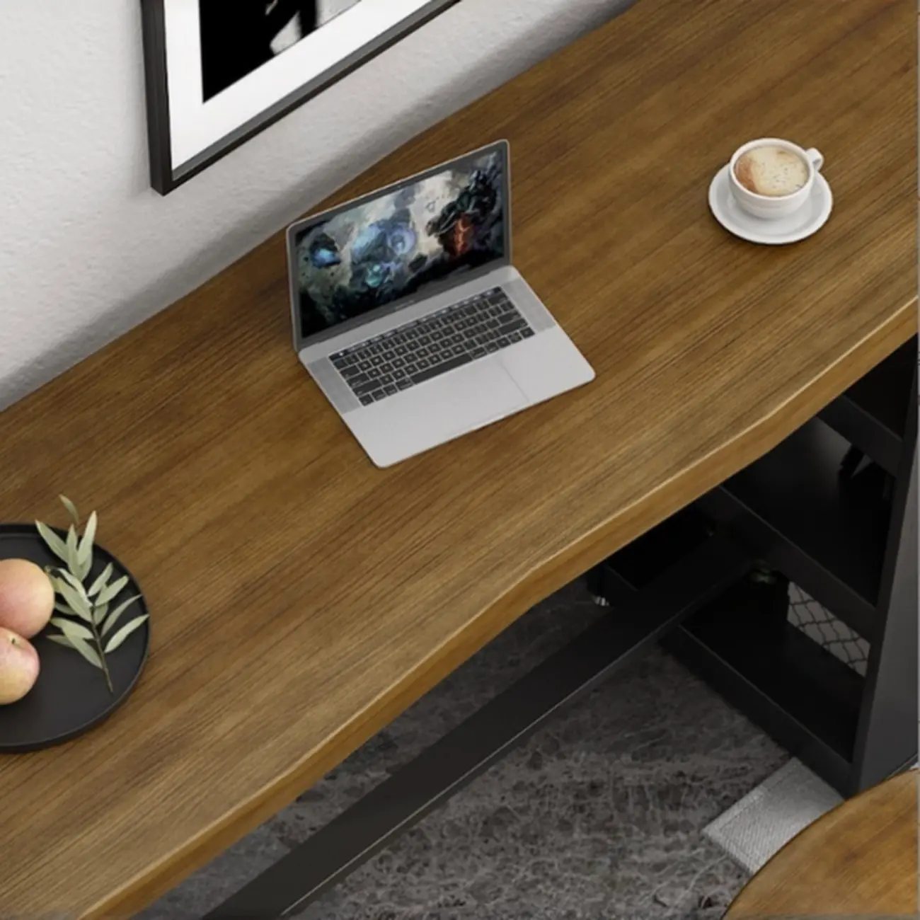 Industrial Brown Wooden Bar Height Table Metal Base with Shelves