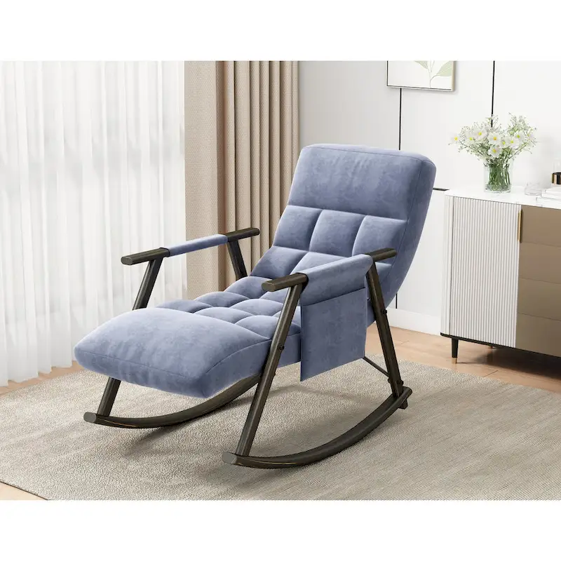 Velvet Rocking Chair With Foot Rest