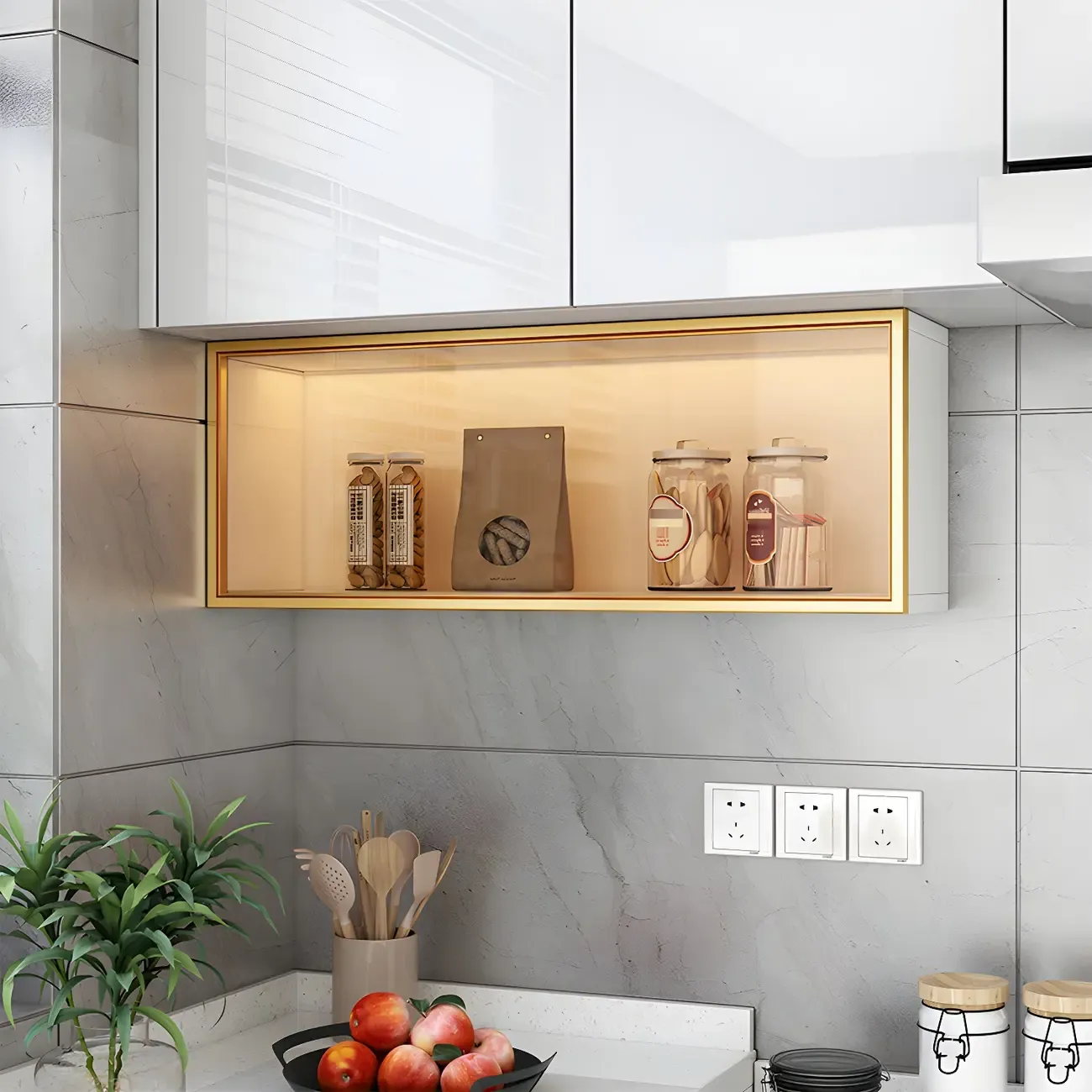 Kitchen Wood Wall Mounted China Cabinet with Glass Door