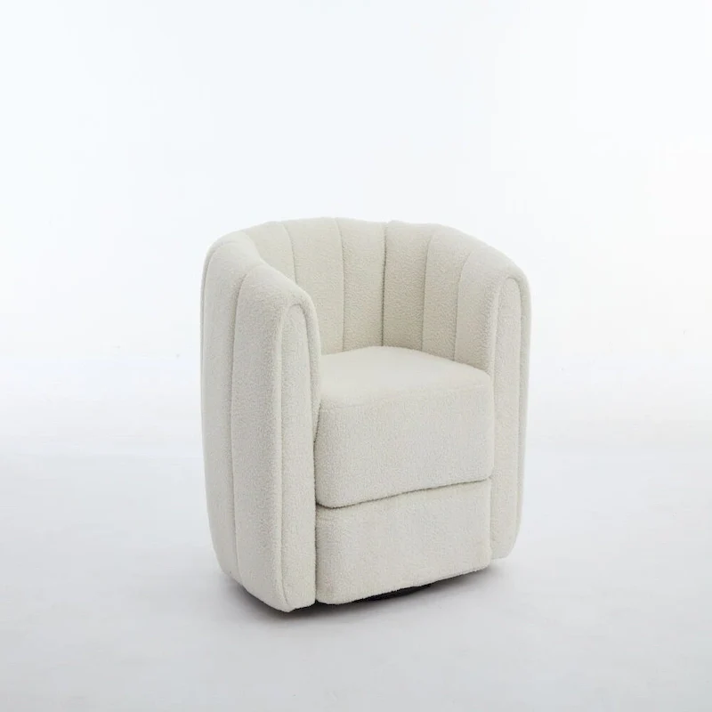 360° Swivel Barrel Chair - Upholstered Teddy Fabric Accent Chair
