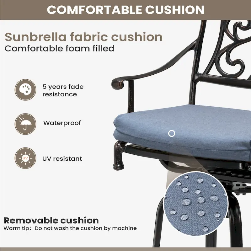 Pellebant Patio Aluminum Swivel Bar Stool with Sunbrella Cushion