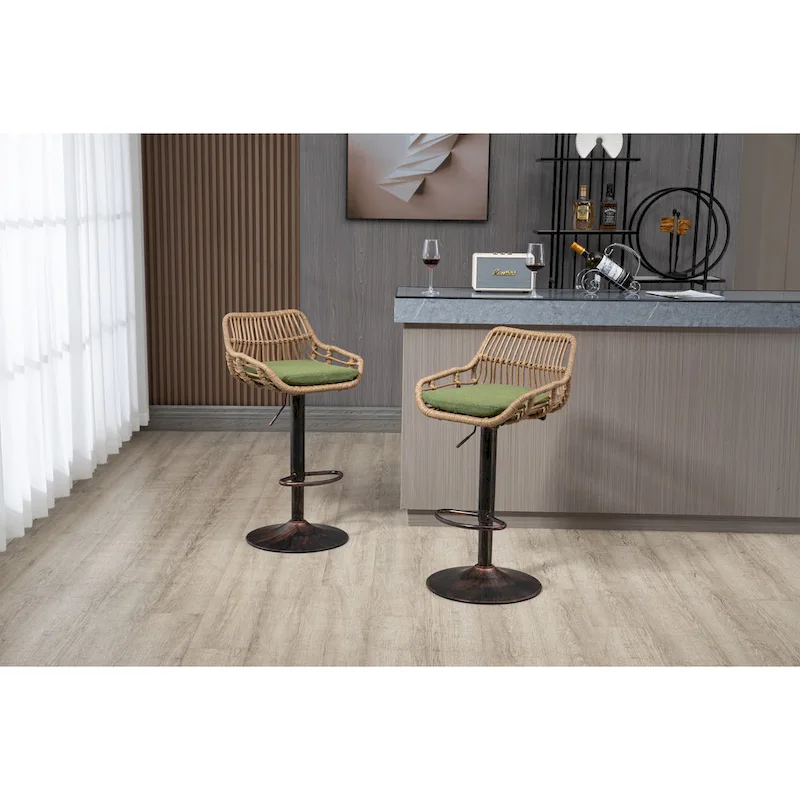 Set of 2 Swivel Upholstered Adjustable Counter Height Bar Stools With Footrest