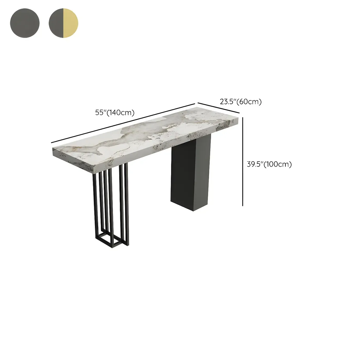 Modern Black Stone Counter Height Metal Rectangular Bar Table