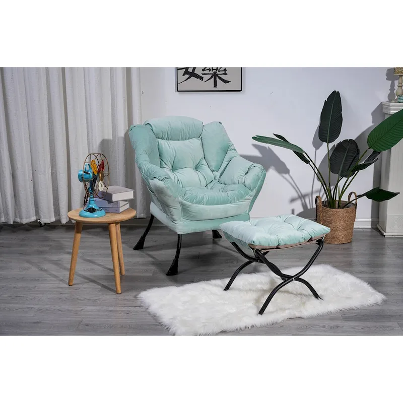 Accent Contemporary Lounge Chair, Single Steel Frame Sofa Chair with Armrests and A Side Pocket,with ottoman,with footrest
