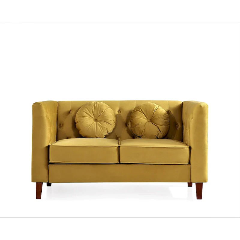 US PRIDE FURNITURE Velvet Classic Chesterfield Loveseat with Wood legs