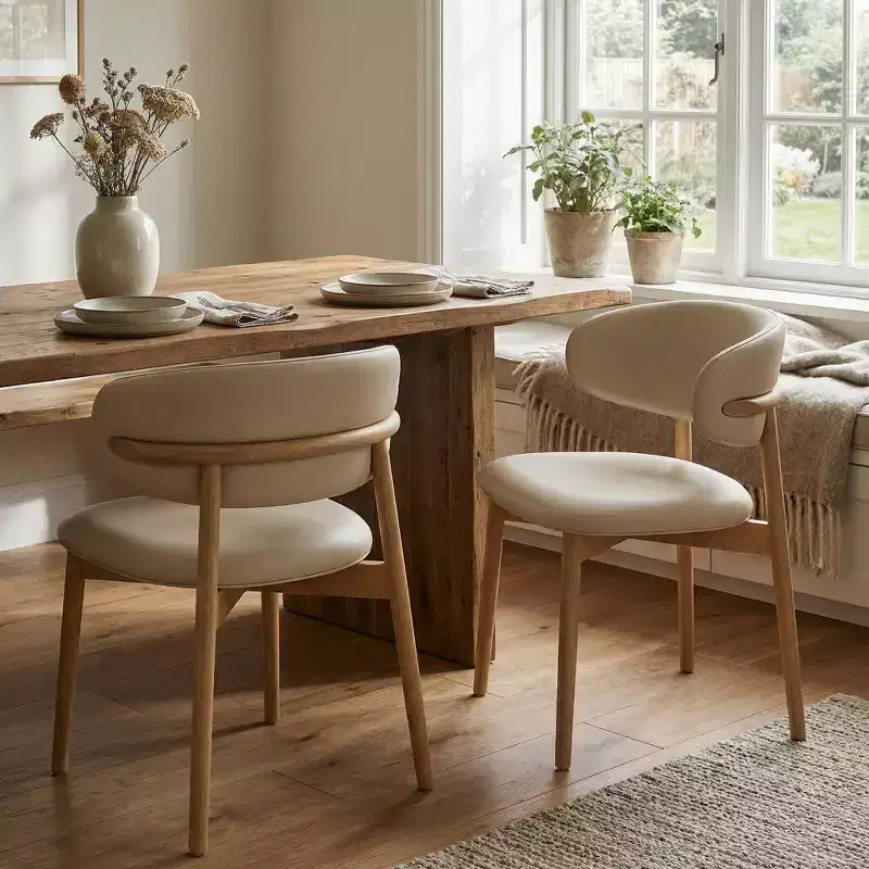 JVNOXK Set of 2 Mid-Century Modern Ash Wood Dining Chairs, Natural Wood Finish