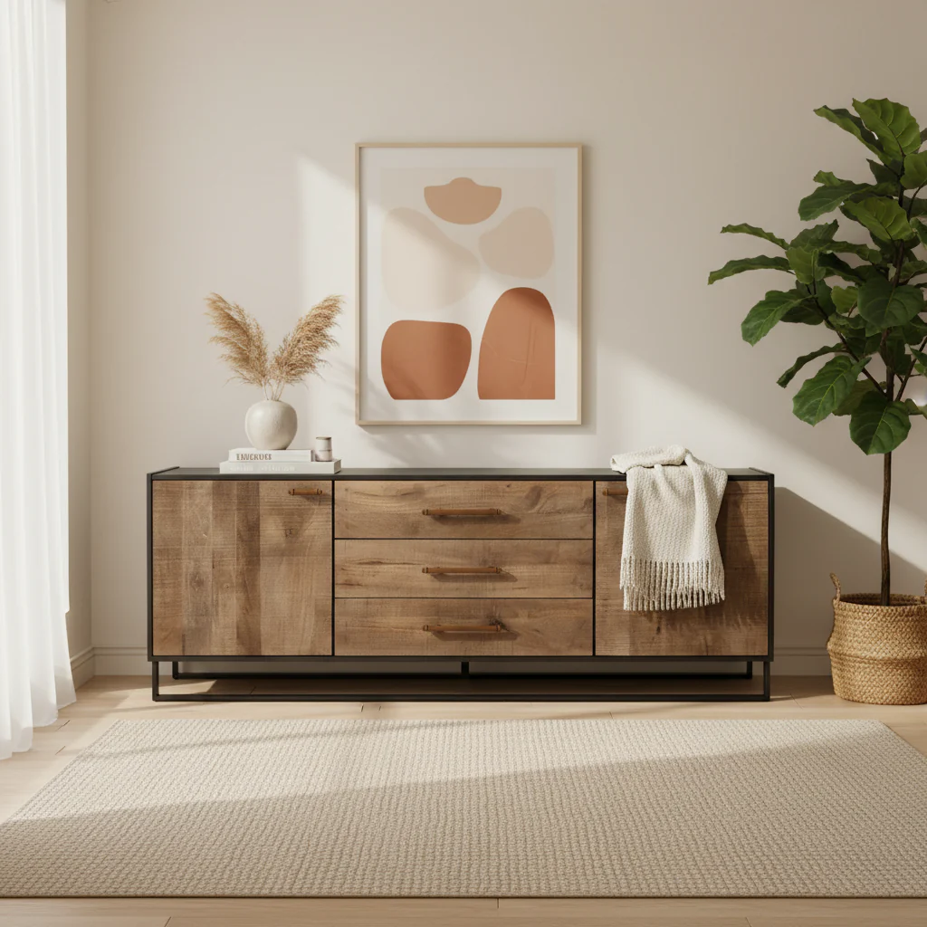 Brown & Black 3-Drawer 2-Cabinet Sideboard, 1-Person Assembly