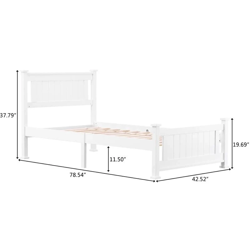 Classic Design Panel Bed Frame with Headboard White