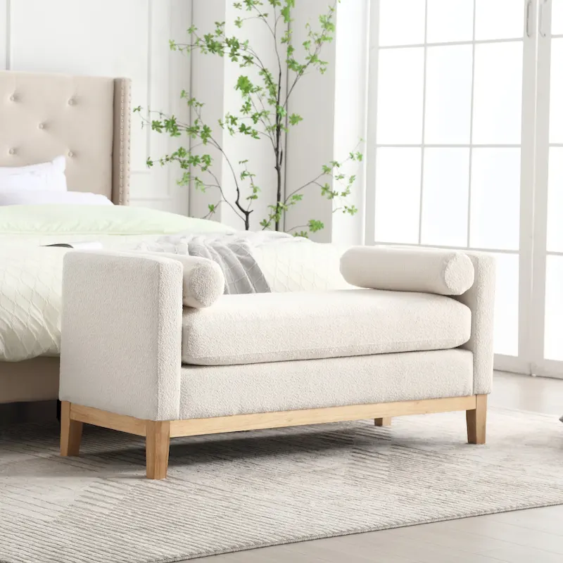 Boucle Upholstered Bench – Ivory / Caramel / Green / Navy / Light Gray / Black – 1-Seat