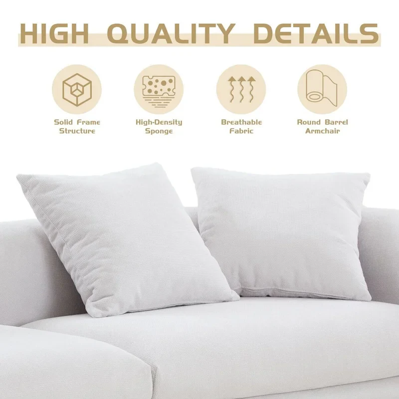 108.3in Upholstered Blue White 4-Seater Modern Fabric Sofa Couch