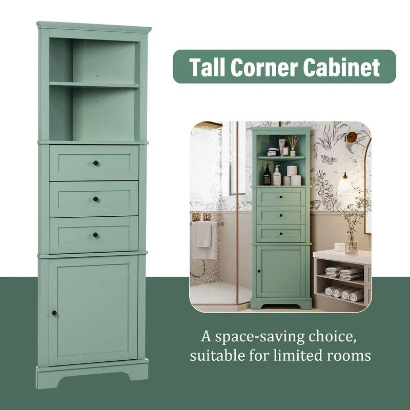 Triangle Tall Bathroom Cabinet with 3 Drawers and Adjustable Shelves