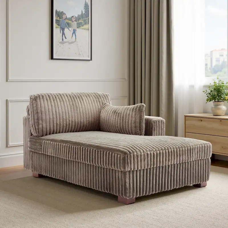 Modern Plush Corduroy Indoor Chaise Lounge Chair