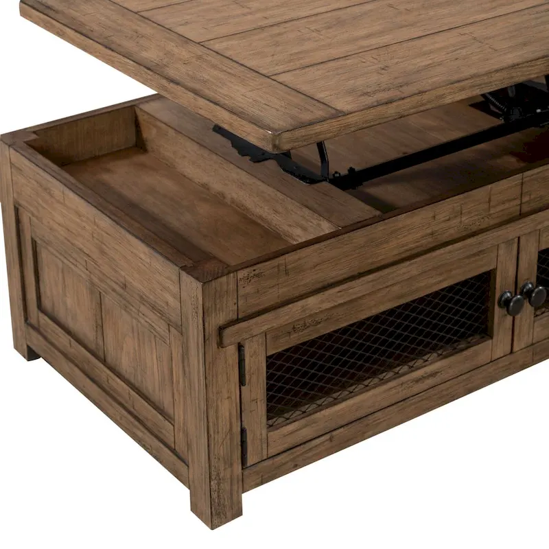 Pine Lift Top Cocktail Table with Storage – Weathered Toffee