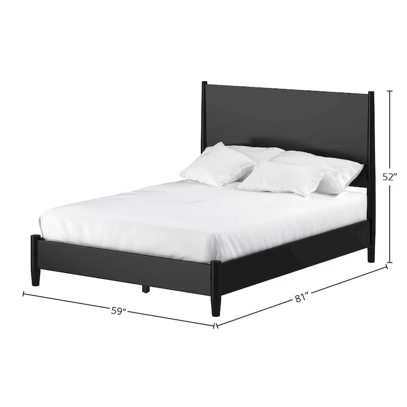 Alpine Furniture Flynn Mid Century Modern Panel Bed, Black