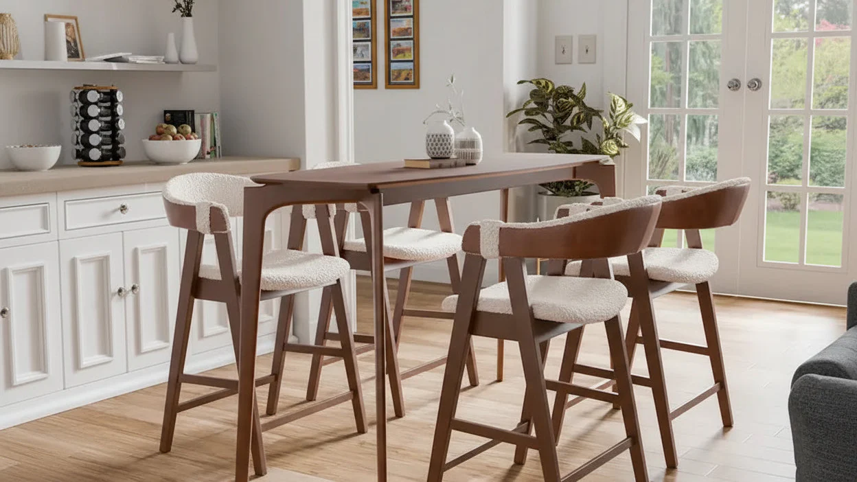 Mid-century Walnut Wood Counter Height Table