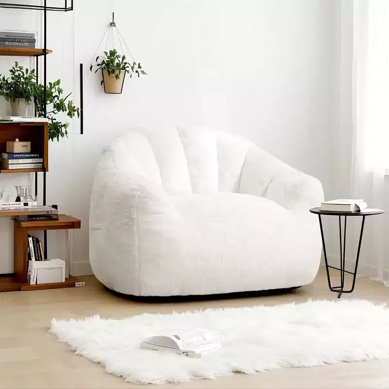 LIKEPAY Faux Rabbit Fur Single Bean Bag Sofa with Arms for Living Room, Bedroom, Gaming room
