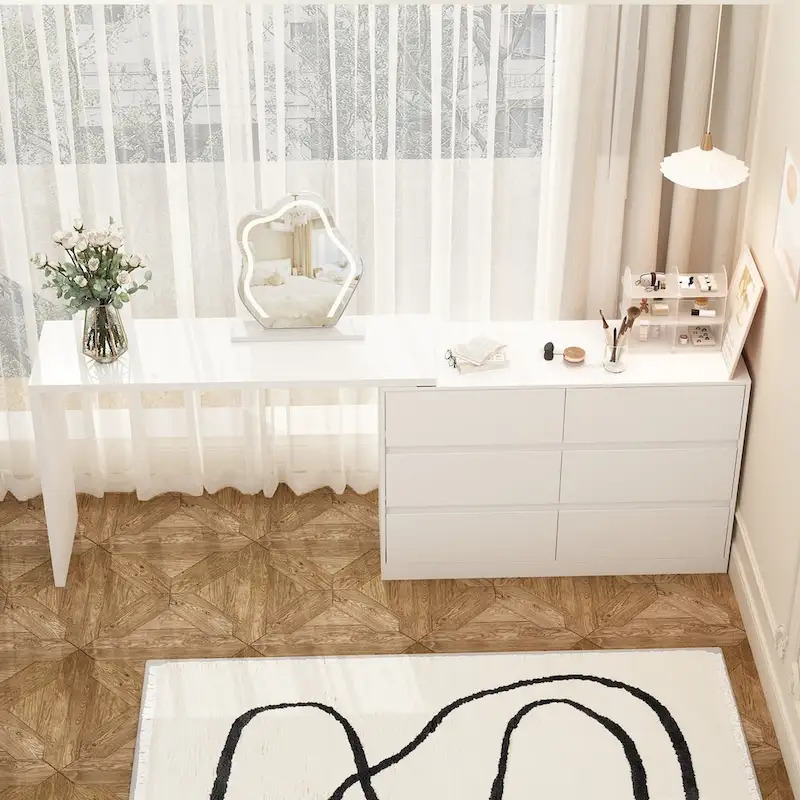 Rotating Makeup Vanity Desk with 6 Drawers