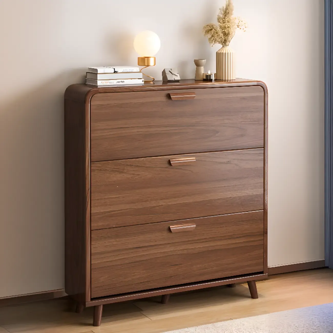 Traditional Hidden Adjustable 3 Tiers Solid Wood Shoe Cabinet