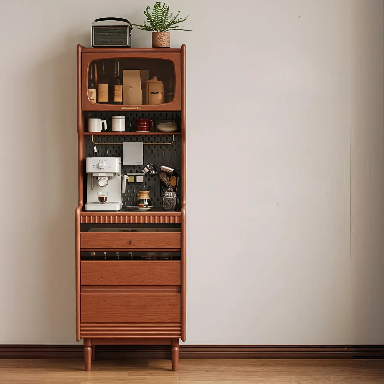 Narrow Brown Marble Countertop Wooden Display Buffet