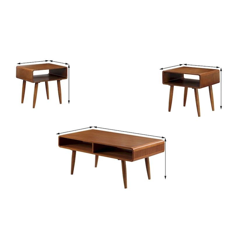 3 Piece Mid Century Wooden Occasional Table Set, Brown