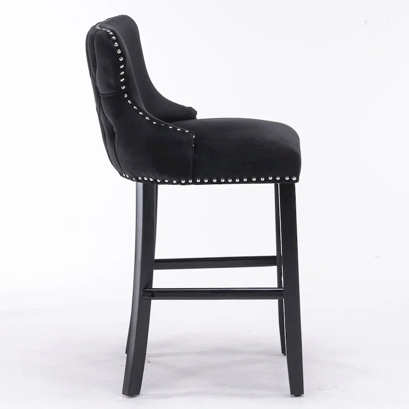 Velvet Wing-Back Barstools with Button Tufting – Set of 2