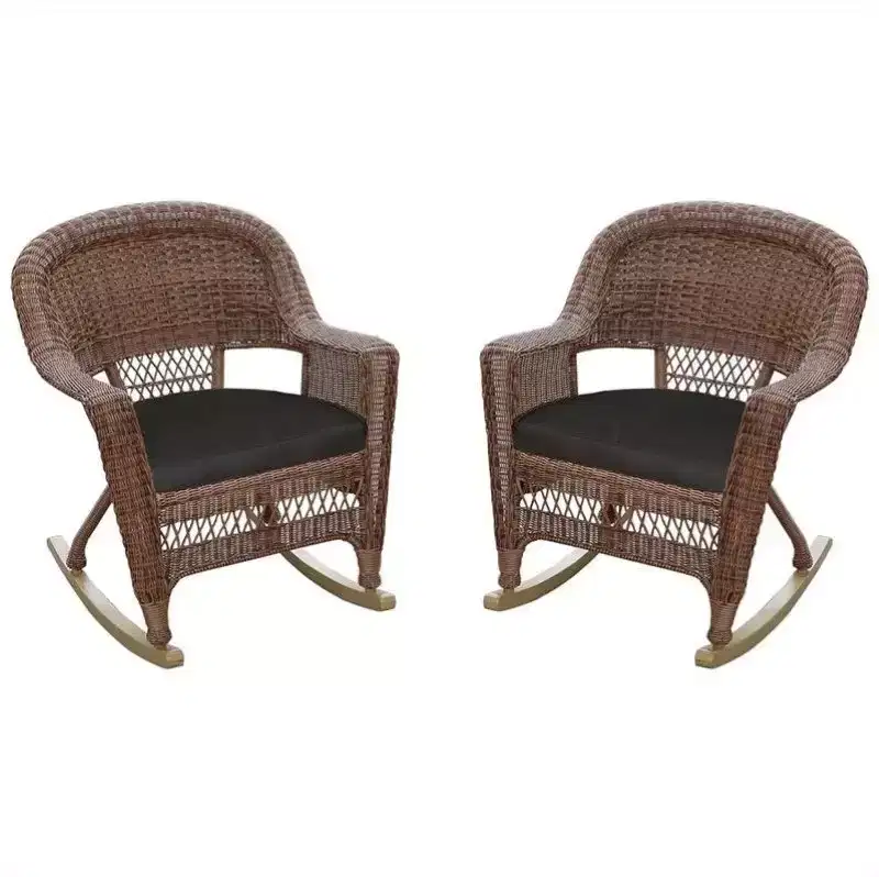 HomeStock Honey Wicker Chair with Black Cushion - Set of 4