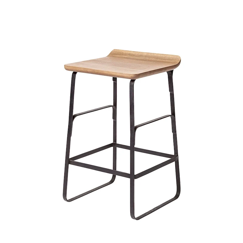 Counter Stool with Wood Seat - Low Back Design (Brown & Black)