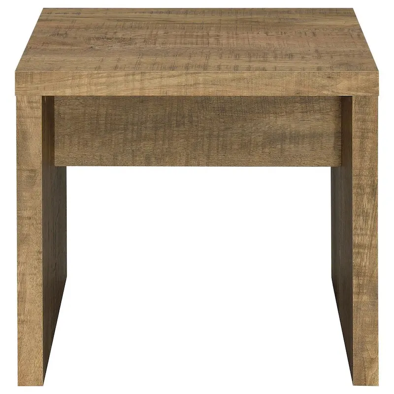 24-inch Square End Table with Rough Hewn Saw Marks - Natural Brown Wood
