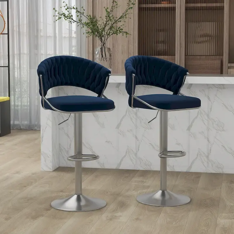 Set of 2 Bar Stool Adjustable Height with Swivel Seat