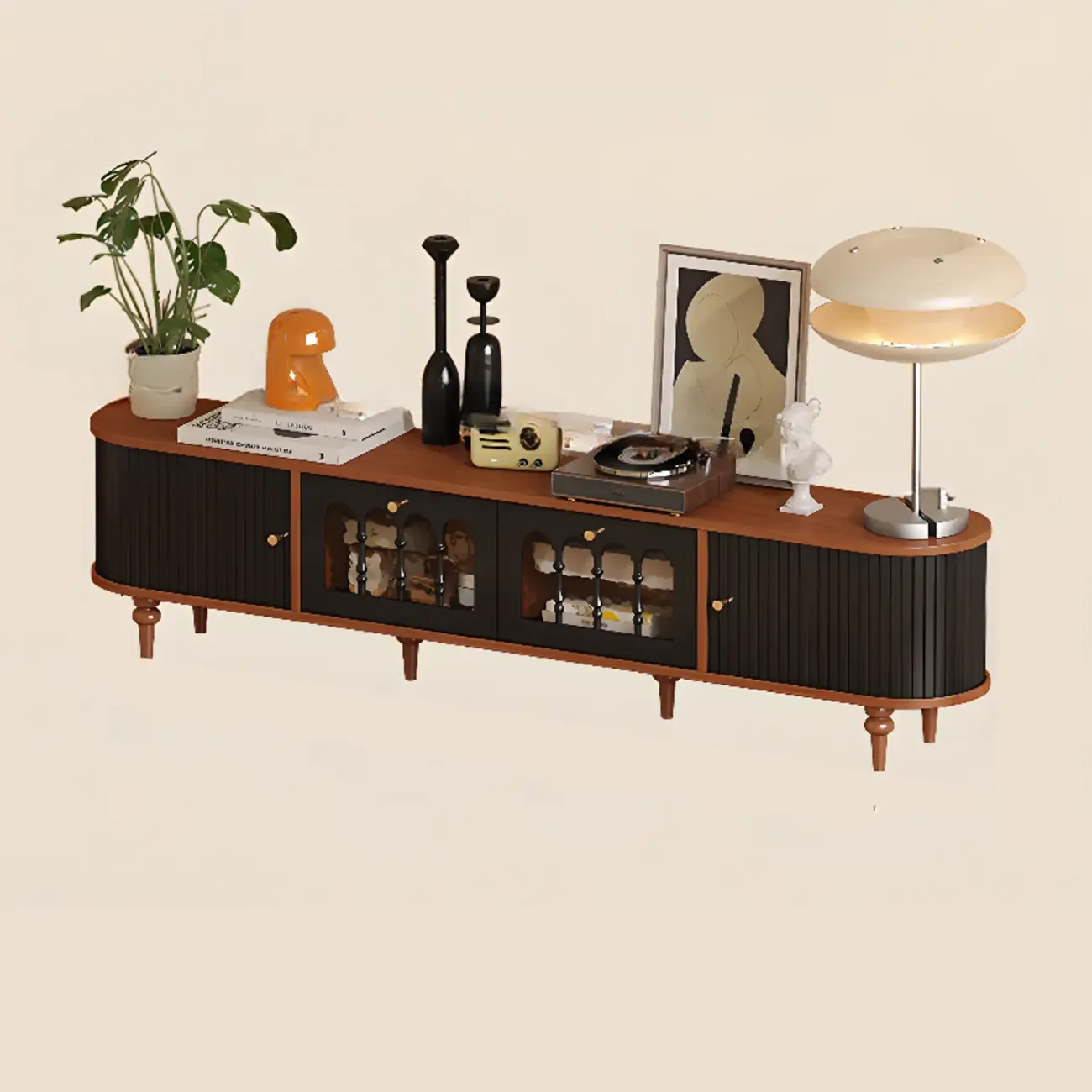 Warm Shaker Wood TV Stand with Cable Management & Light & 4-Cabinet/5 Cabinets/6 Cabinets