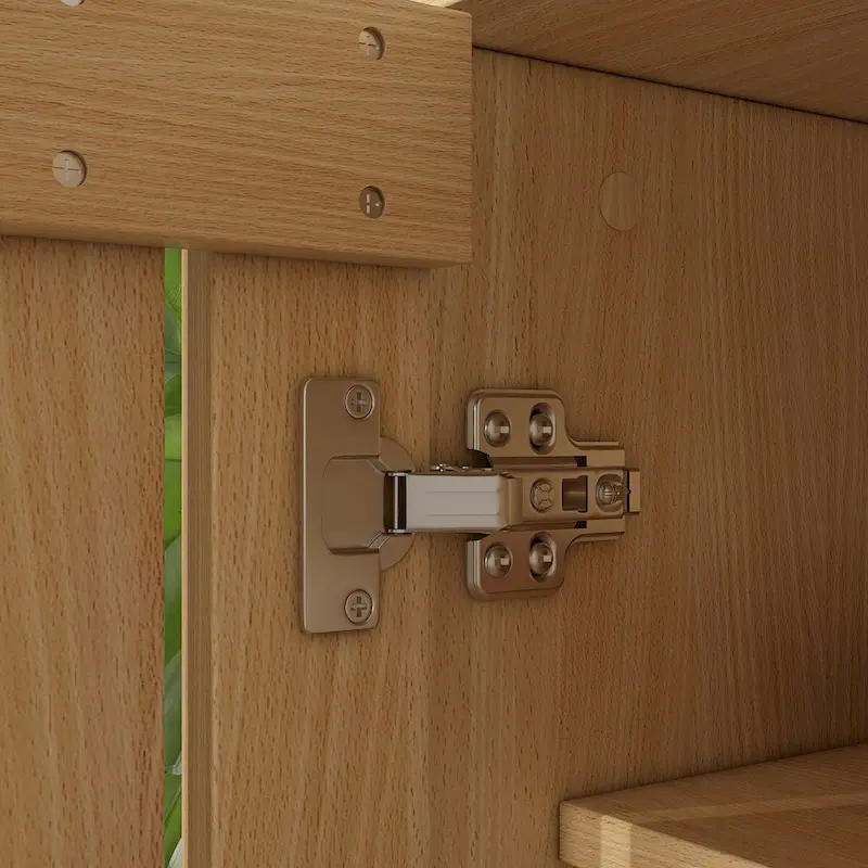 Natural Wood Finish Shoe Cabinet with Houndstooth Bench Seat & PU Backrest – 1-Seat