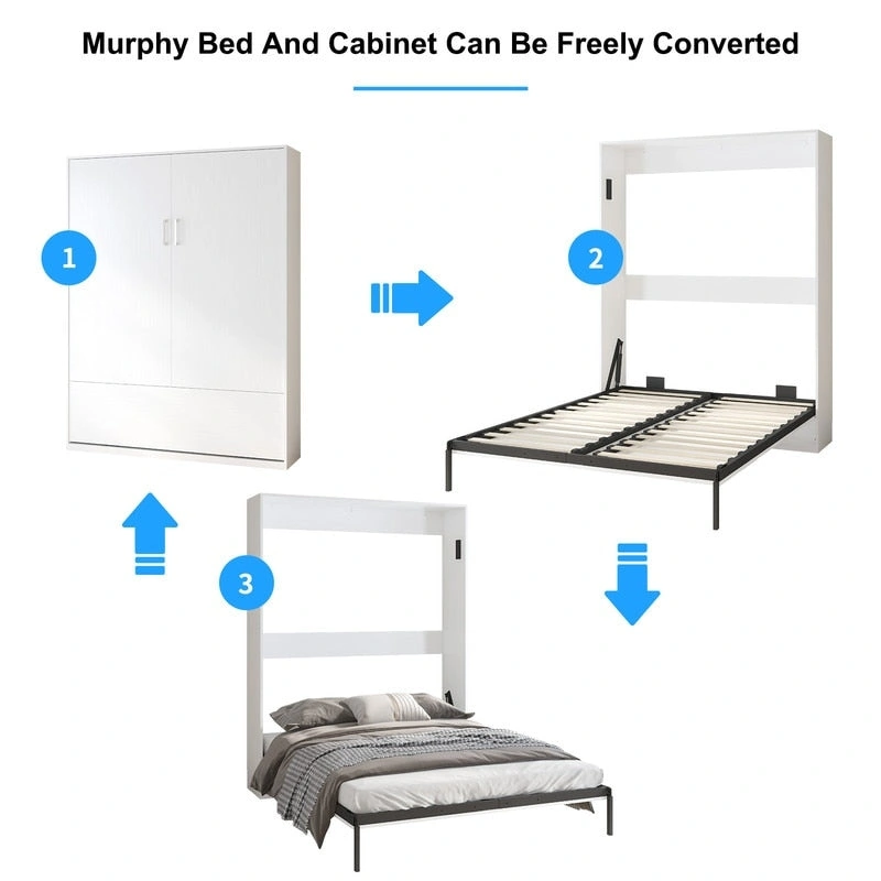 Mixoy Murphy Bed,Folding Wall Bed with 2 Side Cabinet Shelves