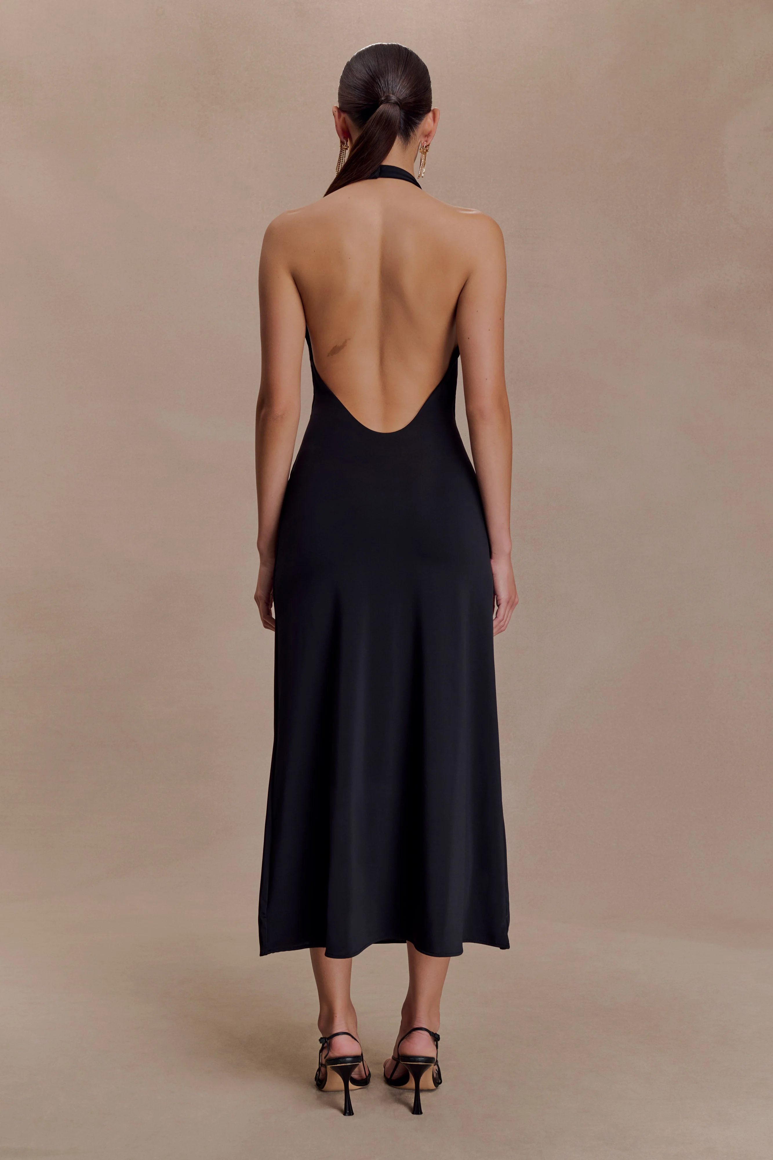 Genie Slinky Halter Midi Dress - Black