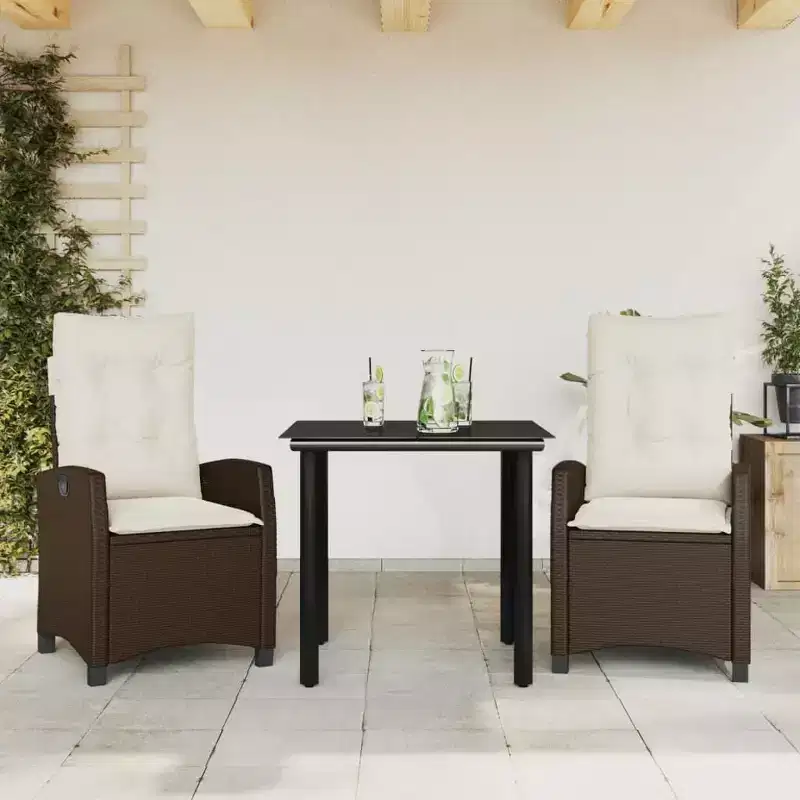 vidaXL Outdoor Dining Set with Cushions in Poly Rattan