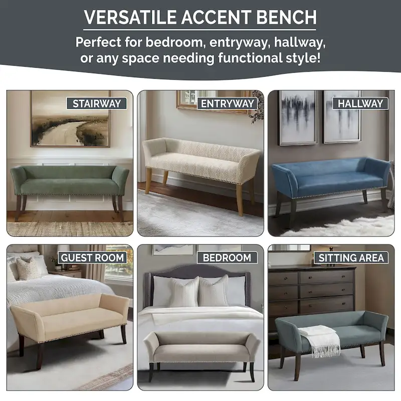 49.5 Upholstered Bench with Back & Wood Legs