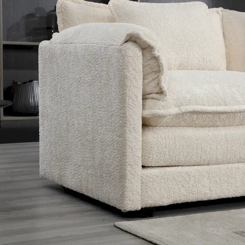 Beige 112.2  L-Shape 4-Seater Sectional Sofa in Modern Boucle Fabric with Removable Cushions and Detachable Armrests