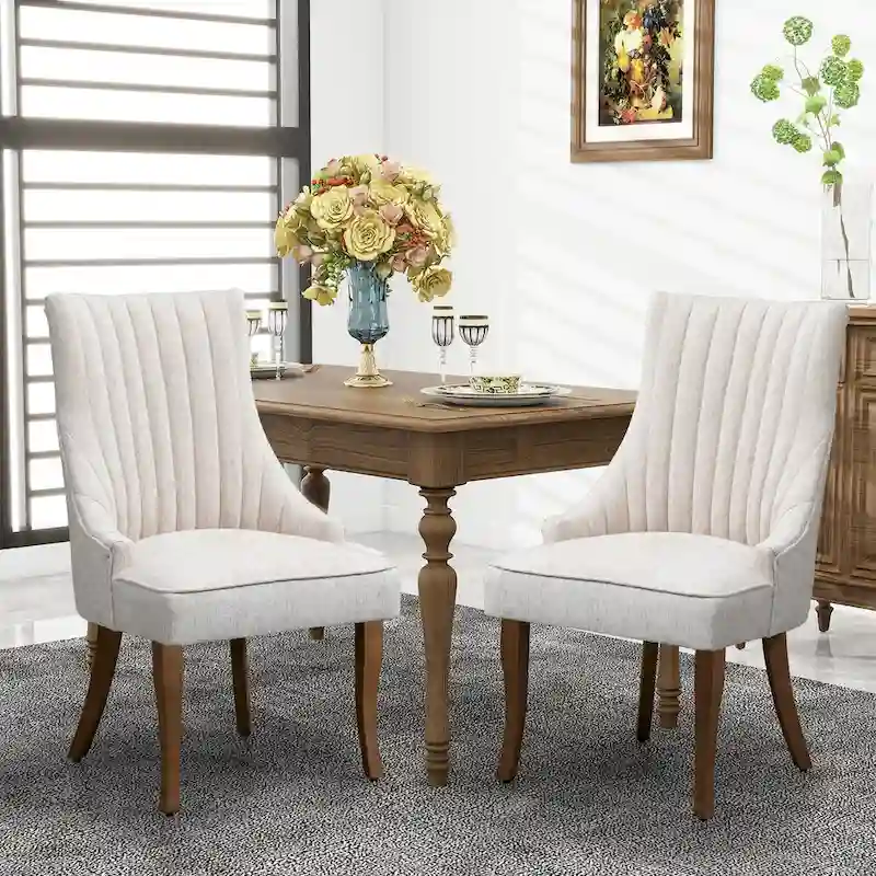 Wingback Upholstered Dining Chairs Set of 2, Fabric Side Dining Room Chairs, Living Room Chairs for Home Kitchen